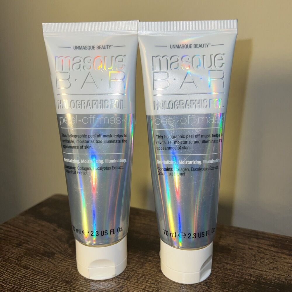 2 x UNMASQUE BEAUTY Masque Bar Holographic Foil Peel Off Mask 2.3 FL.OZ Tubes